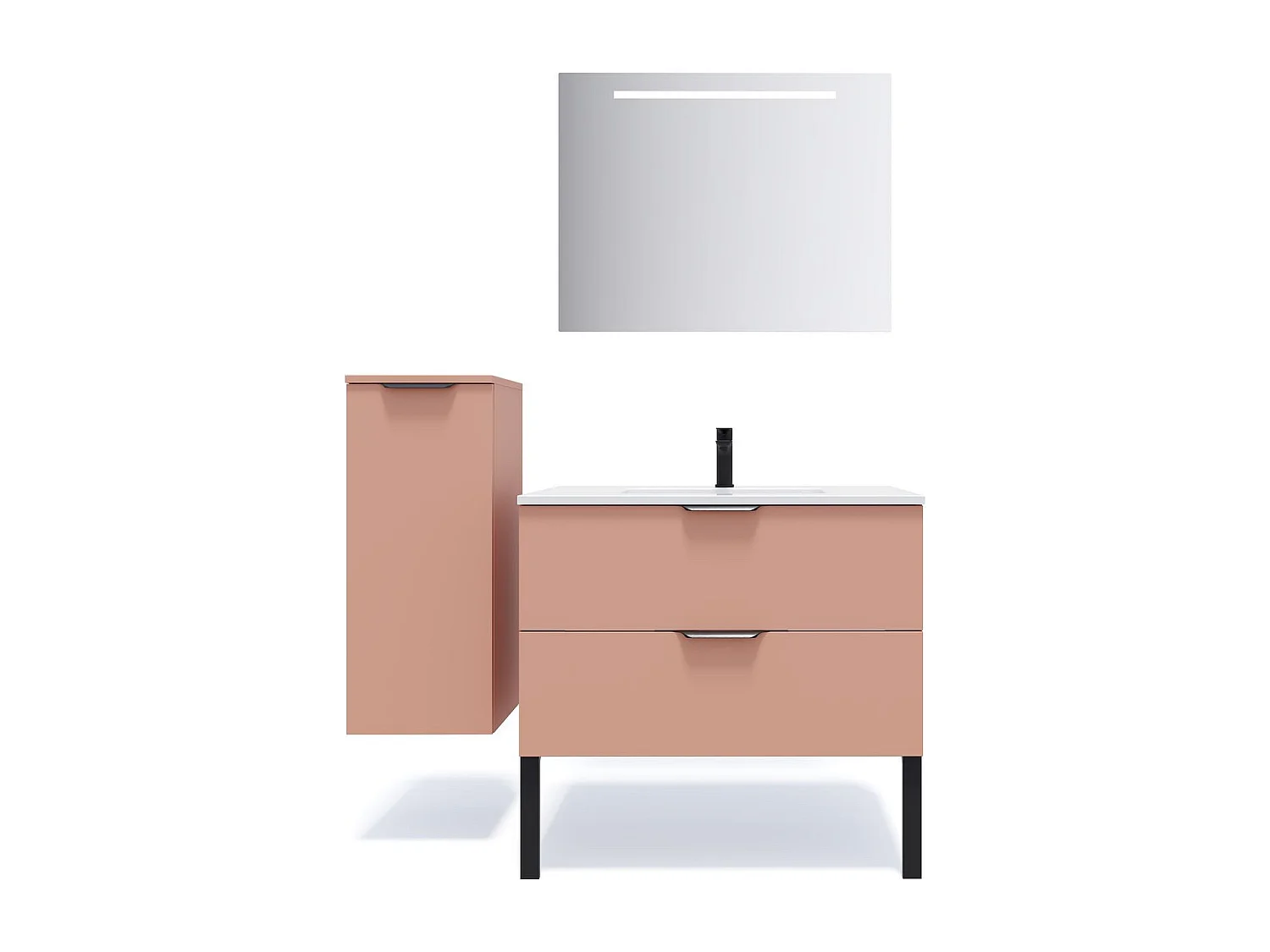 Meuble de salle de bain suspendu vasque intégrée 90cm 2 tiroirs Abricot - Soho