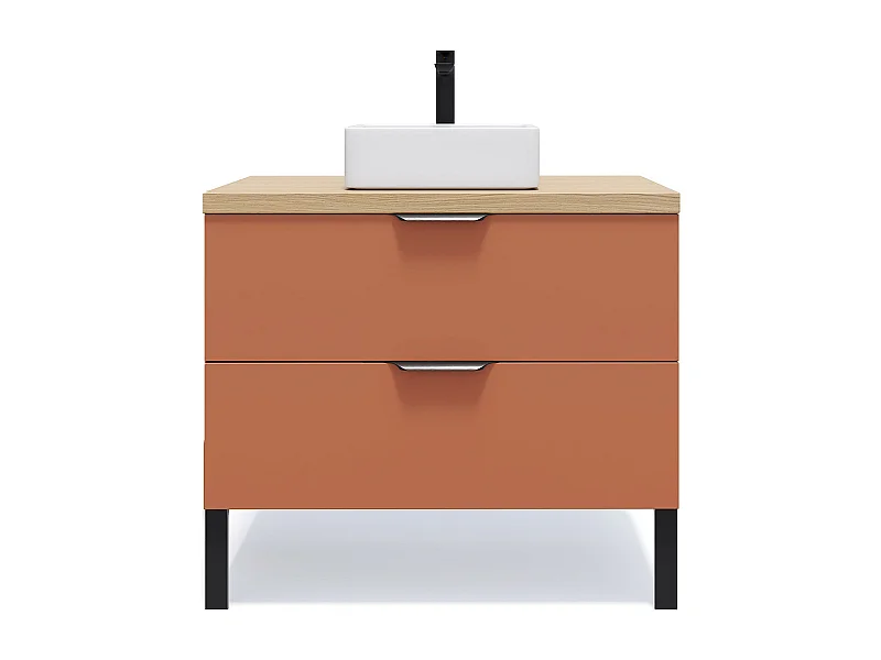 Meuble de salle de bain suspendu vasque à poser 90cm 2 tiroirs Terracotta - Soho