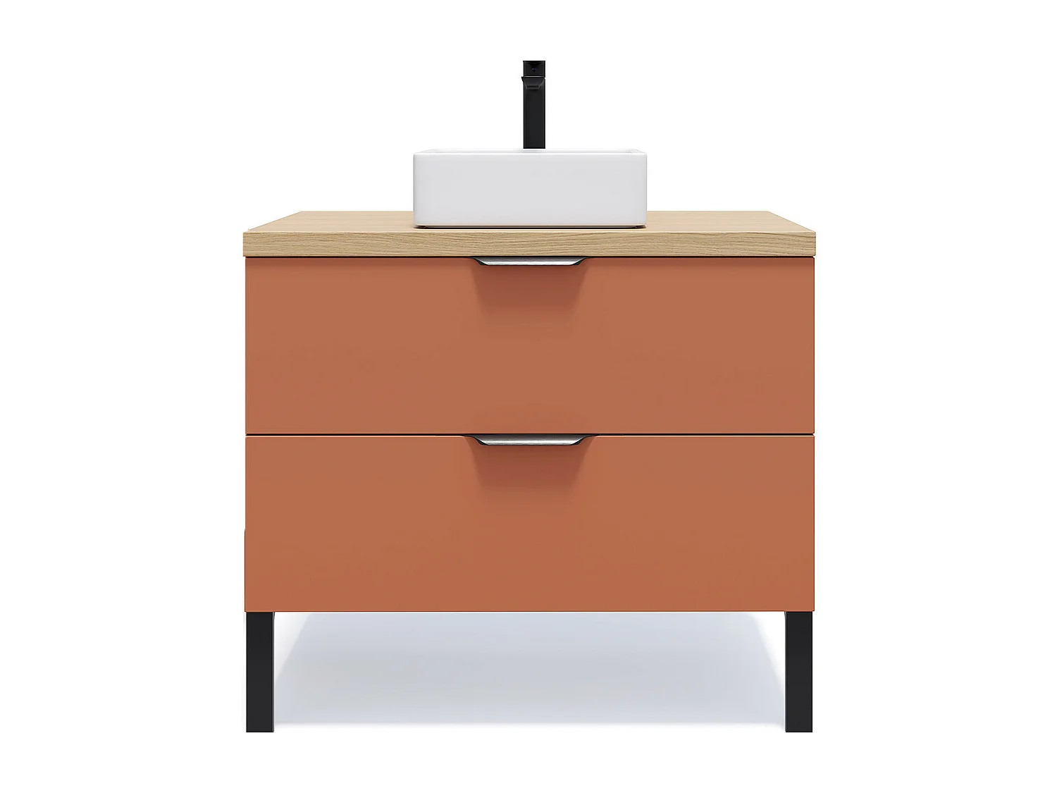 Meuble de salle de bain suspendu vasque à poser 90cm 2 tiroirs Terracotta - Soho