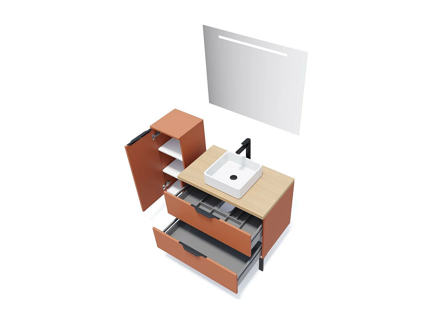 Meuble de salle de bain suspendu vasque à poser 90cm 2 tiroirs Terracotta - Soho