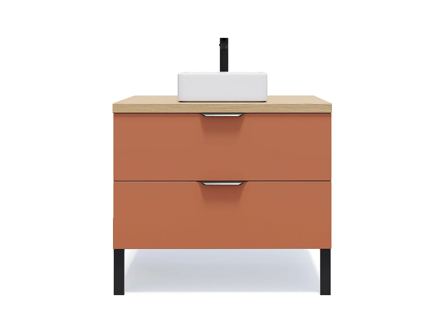 Meuble de salle de bain suspendu vasque à poser 90cm 2 tiroirs Terracotta - Soho
