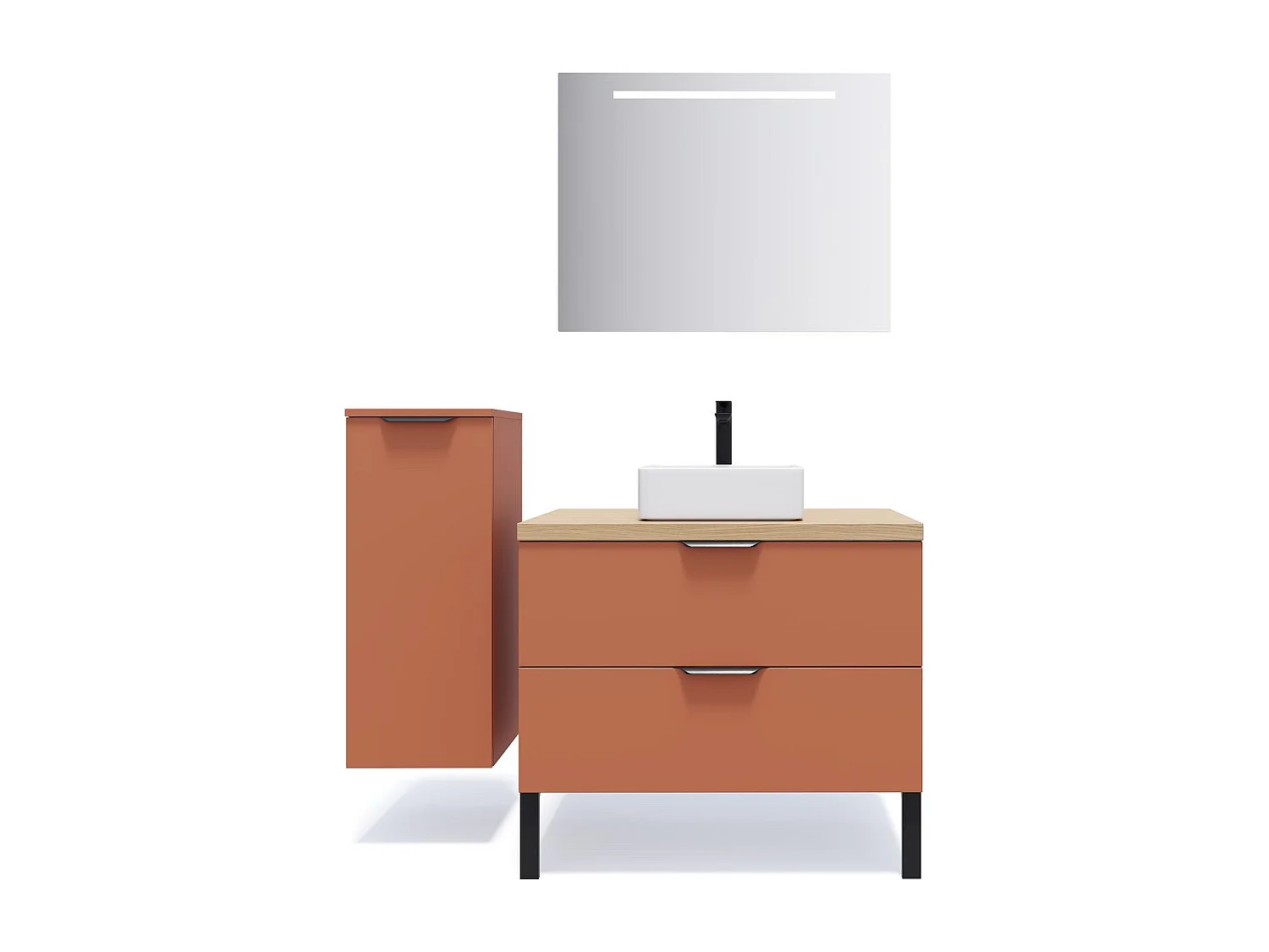 Meuble de salle de bain suspendu vasque à poser 90cm 2 tiroirs Terracotta - Soho