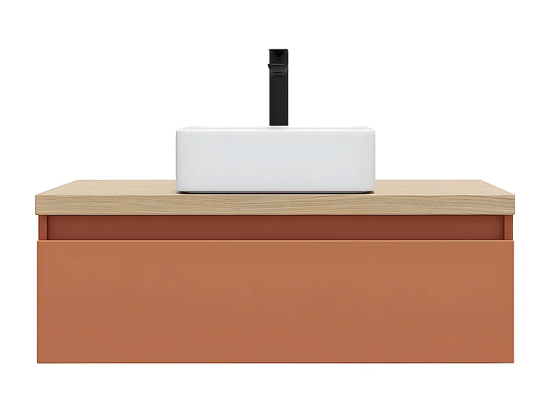 Meuble de salle de bain suspendu vasque à poser 90cm 1 tiroir Terracotta - Hudson