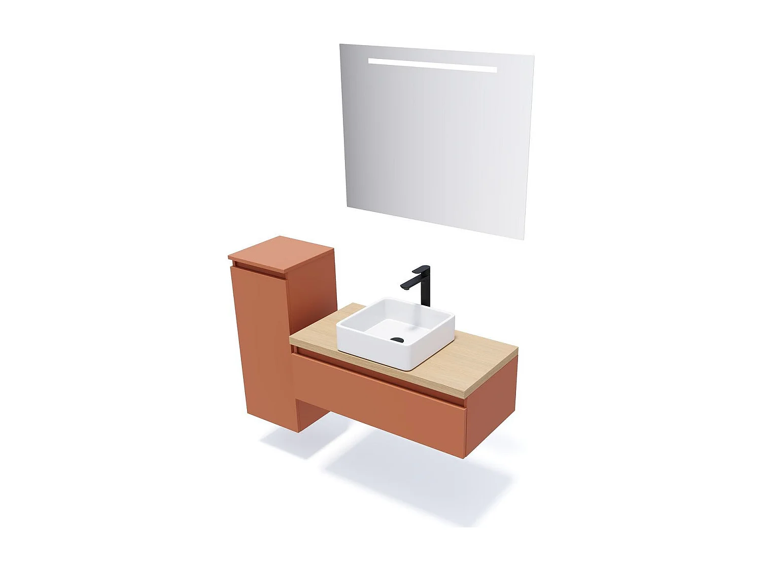 Meuble de salle de bain suspendu vasque à poser 90cm 1 tiroir Terracotta - Hudson