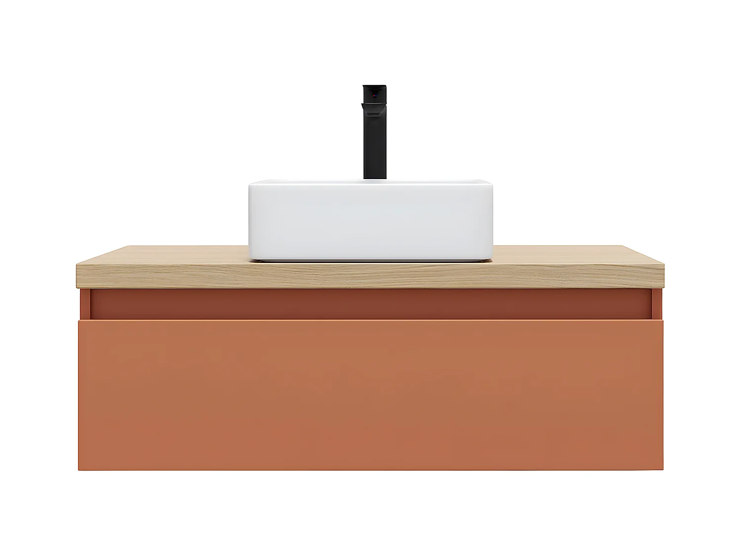 Meuble de salle de bain suspendu vasque à poser 90cm 1 tiroir Terracotta - Hudson