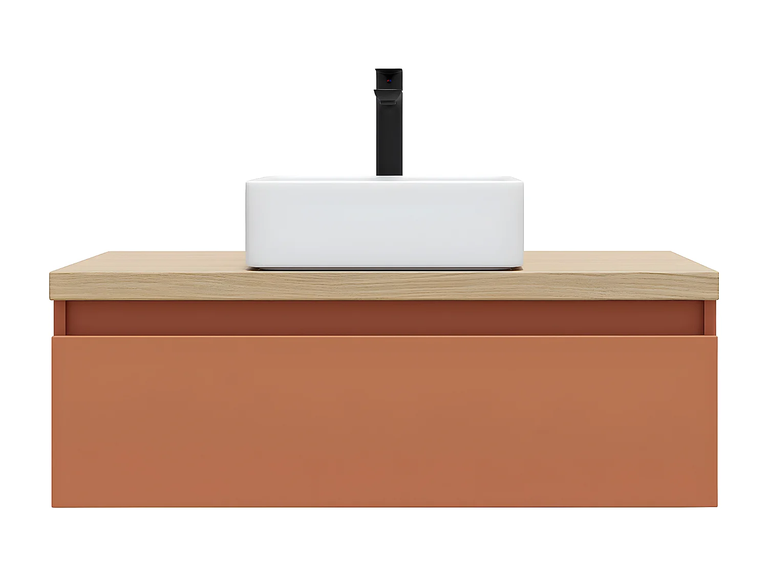 Meuble de salle de bain suspendu vasque à poser 90cm 1 tiroir Terracotta - Hudson