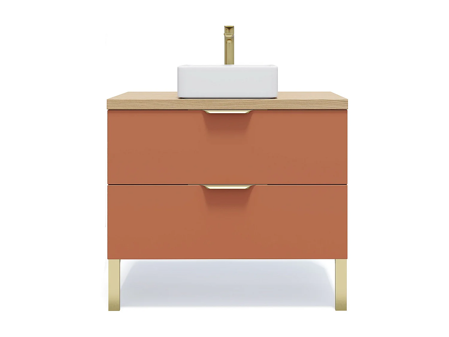 Meuble de salle de bain suspendu vasque à poser 90cm 2 tiroirs Terracotta - Venice