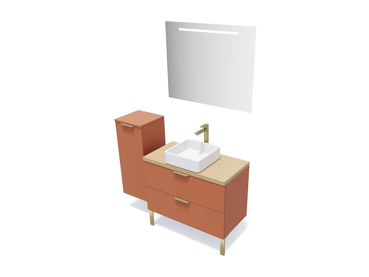 Meuble de salle de bain suspendu vasque à poser 90cm 2 tiroirs Terracotta - Venice