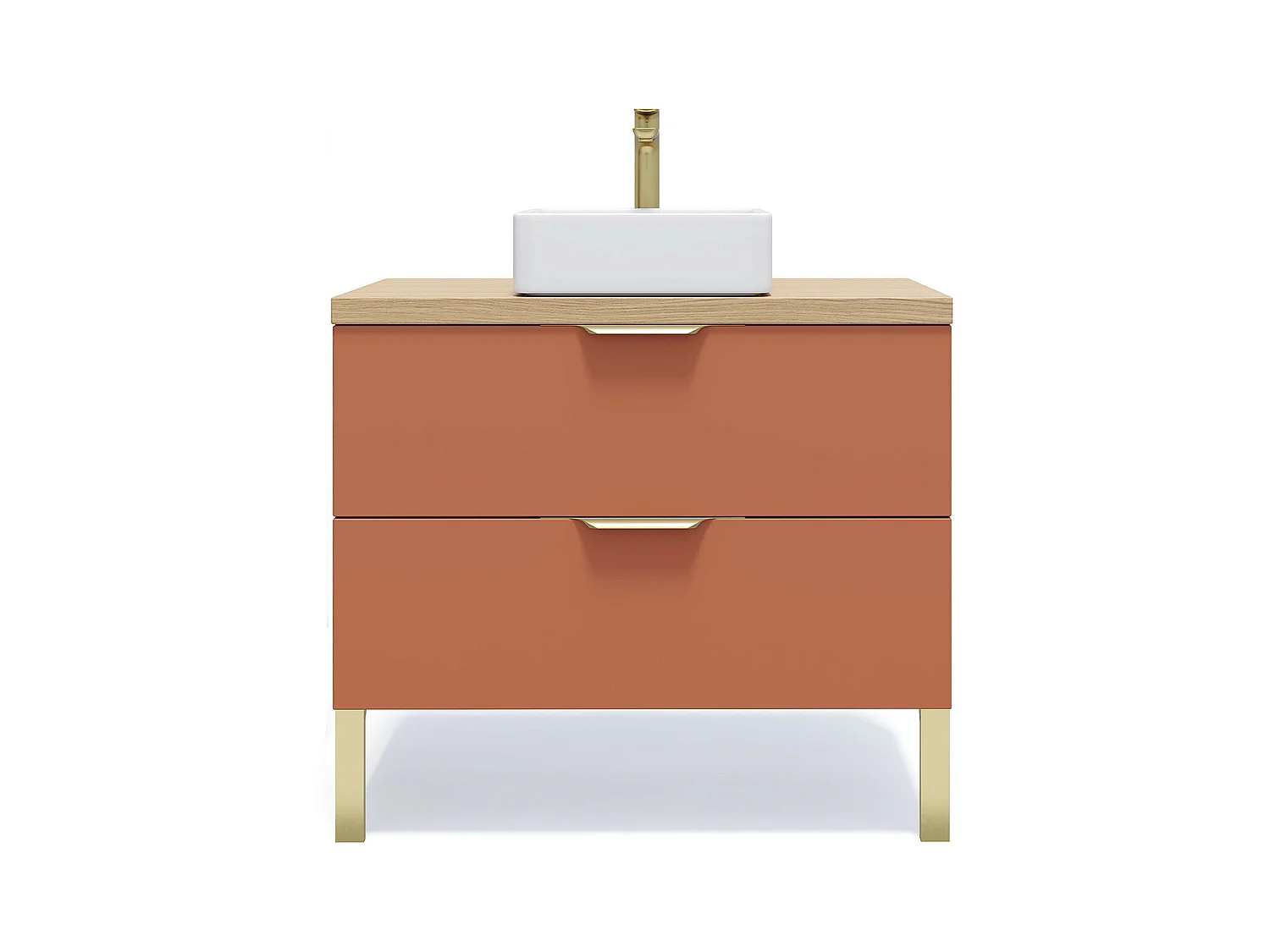 Meuble de salle de bain suspendu vasque à poser 90cm 2 tiroirs Terracotta - Venice