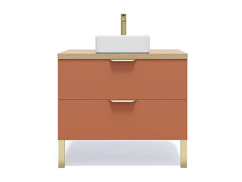 Meuble de salle de bain suspendu vasque à poser 90cm 2 tiroirs Terracotta - Venice