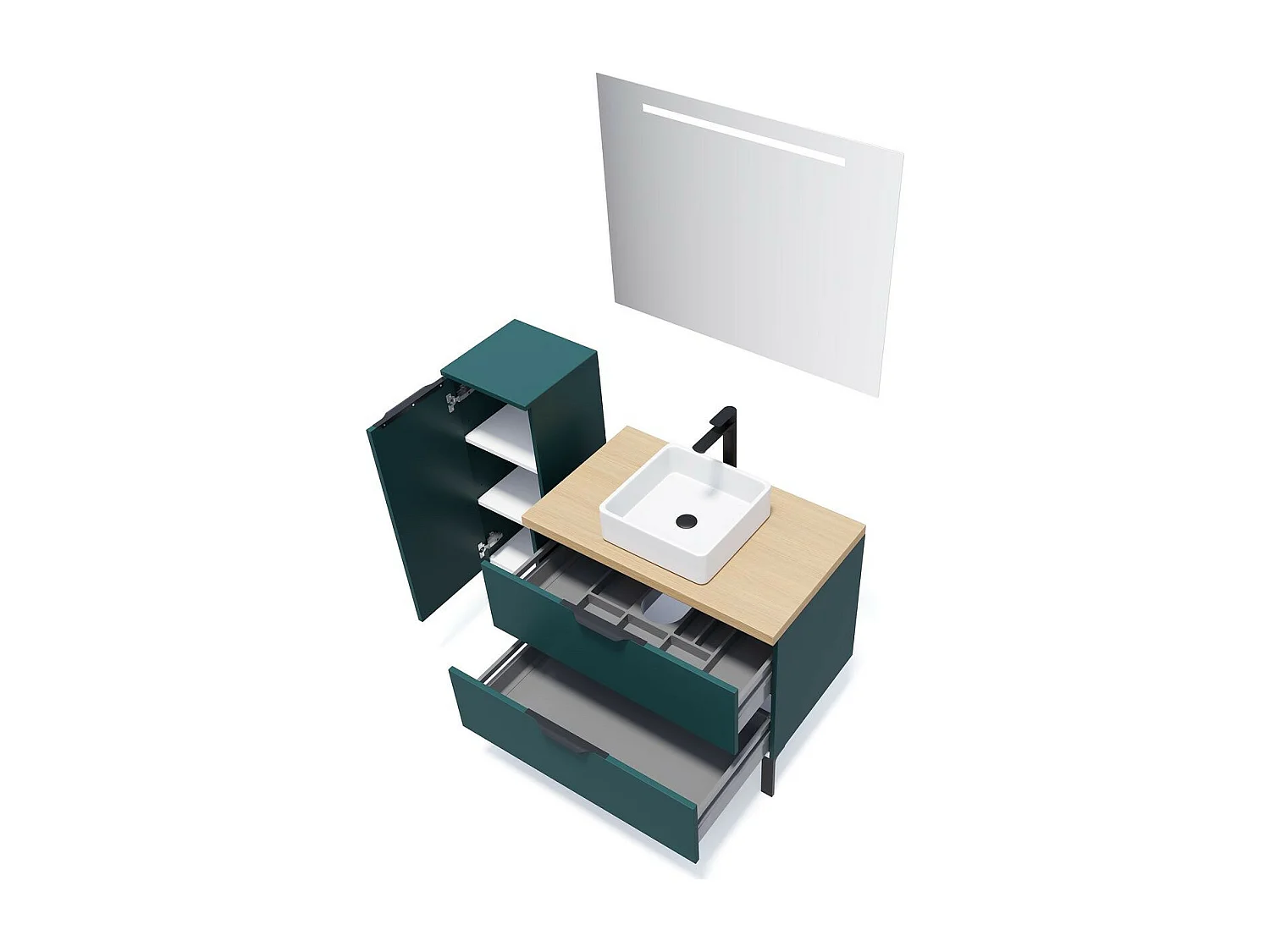 Meuble de salle de bain suspendu vasque à poser 90cm 2 tiroirs Bleu - Soho