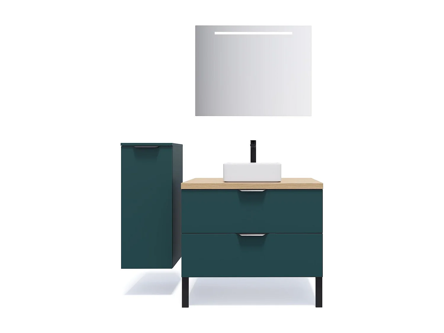 Meuble de salle de bain suspendu vasque à poser 90cm 2 tiroirs Bleu - Soho