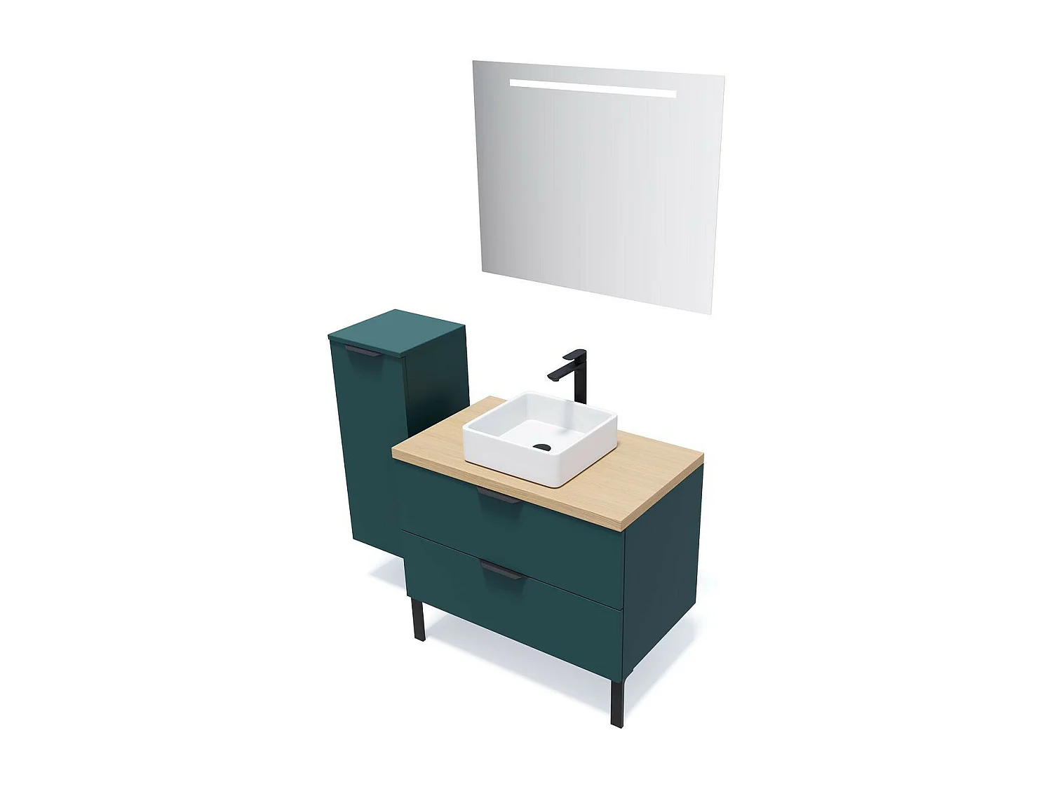 Meuble de salle de bain suspendu vasque à poser 90cm 2 tiroirs Bleu - Soho