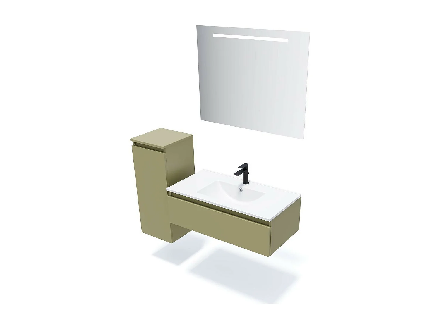 Meuble de salle de bain suspendu vasque intégrée 90cm 1 tiroir Vert olive - Hudson