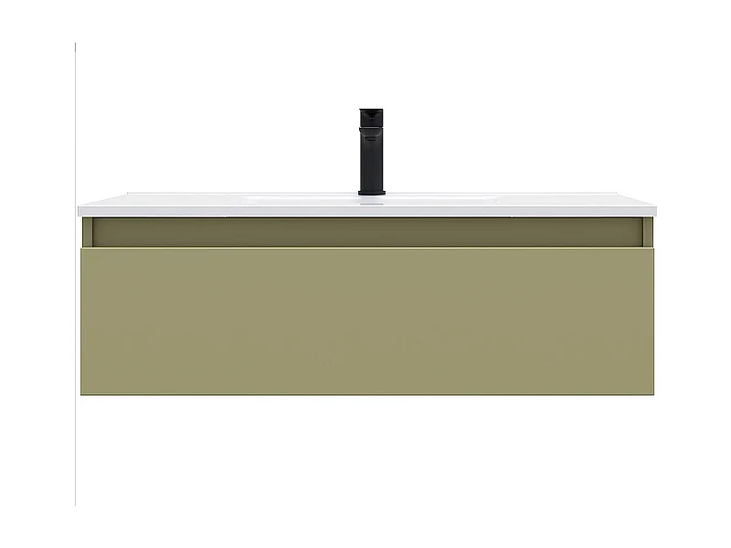 Meuble de salle de bain suspendu vasque intégrée 90cm 1 tiroir Vert olive - Hudson