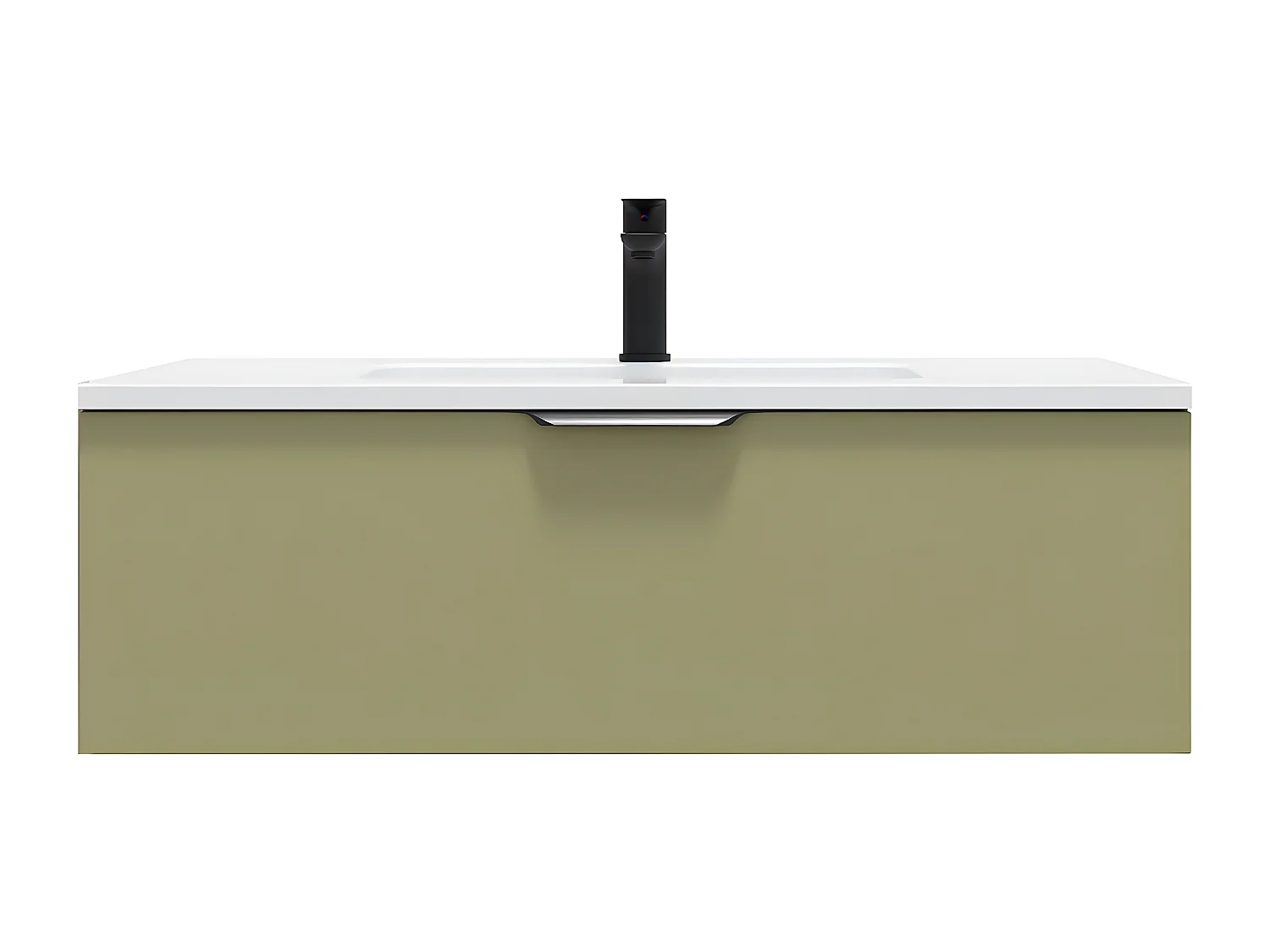 Meuble de salle de bain suspendu vasque intégrée 90cm 1 tiroir Vert olive - Soho