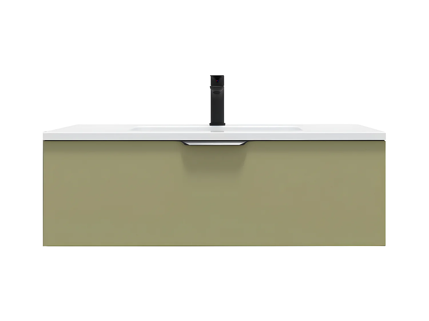Meuble de salle de bain suspendu vasque intégrée 90cm 1 tiroir Vert olive - Soho