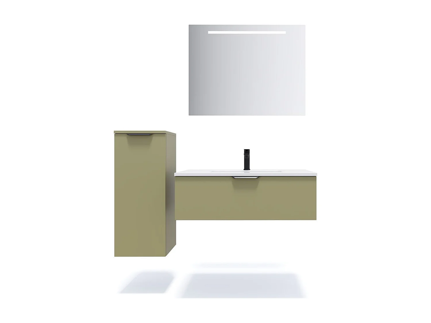 Meuble de salle de bain suspendu vasque intégrée 90cm 1 tiroir Vert olive - Soho
