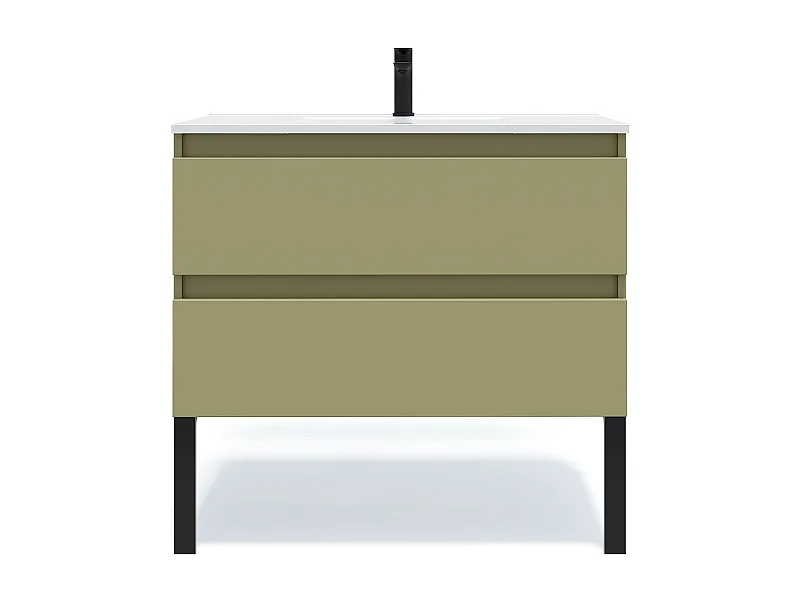 Meuble de salle de bain suspendu vasque intégrée 90cm 2 tiroirs Vert olive - Hudson