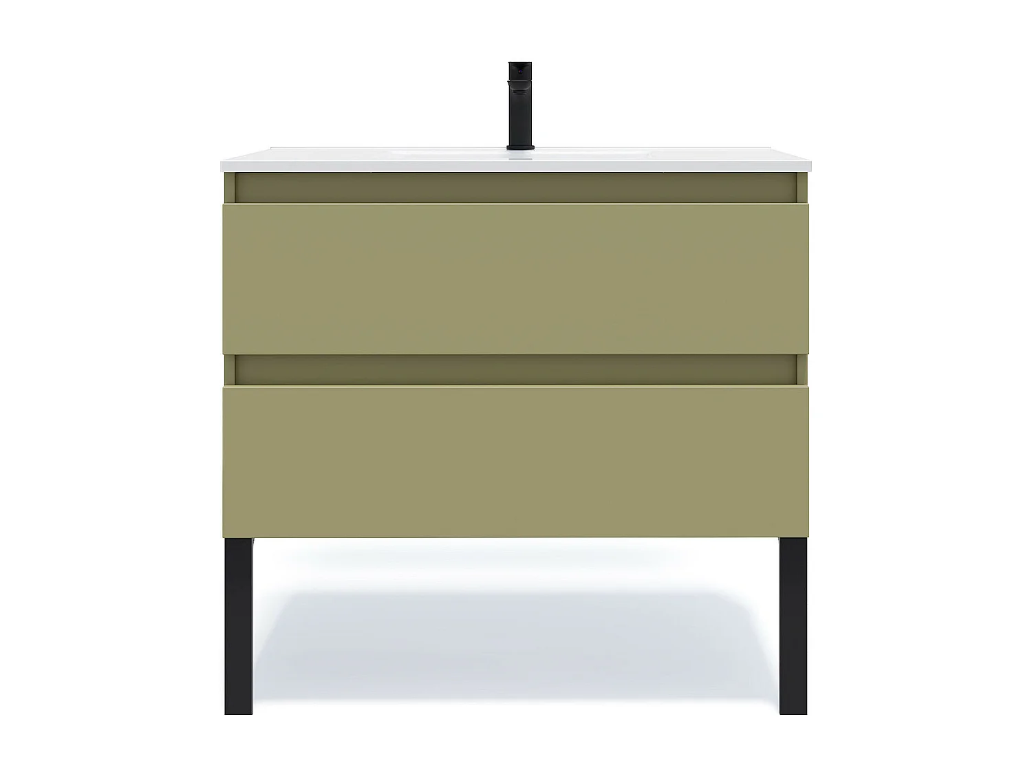 Meuble de salle de bain suspendu vasque intégrée 90cm 2 tiroirs Vert olive - Hudson