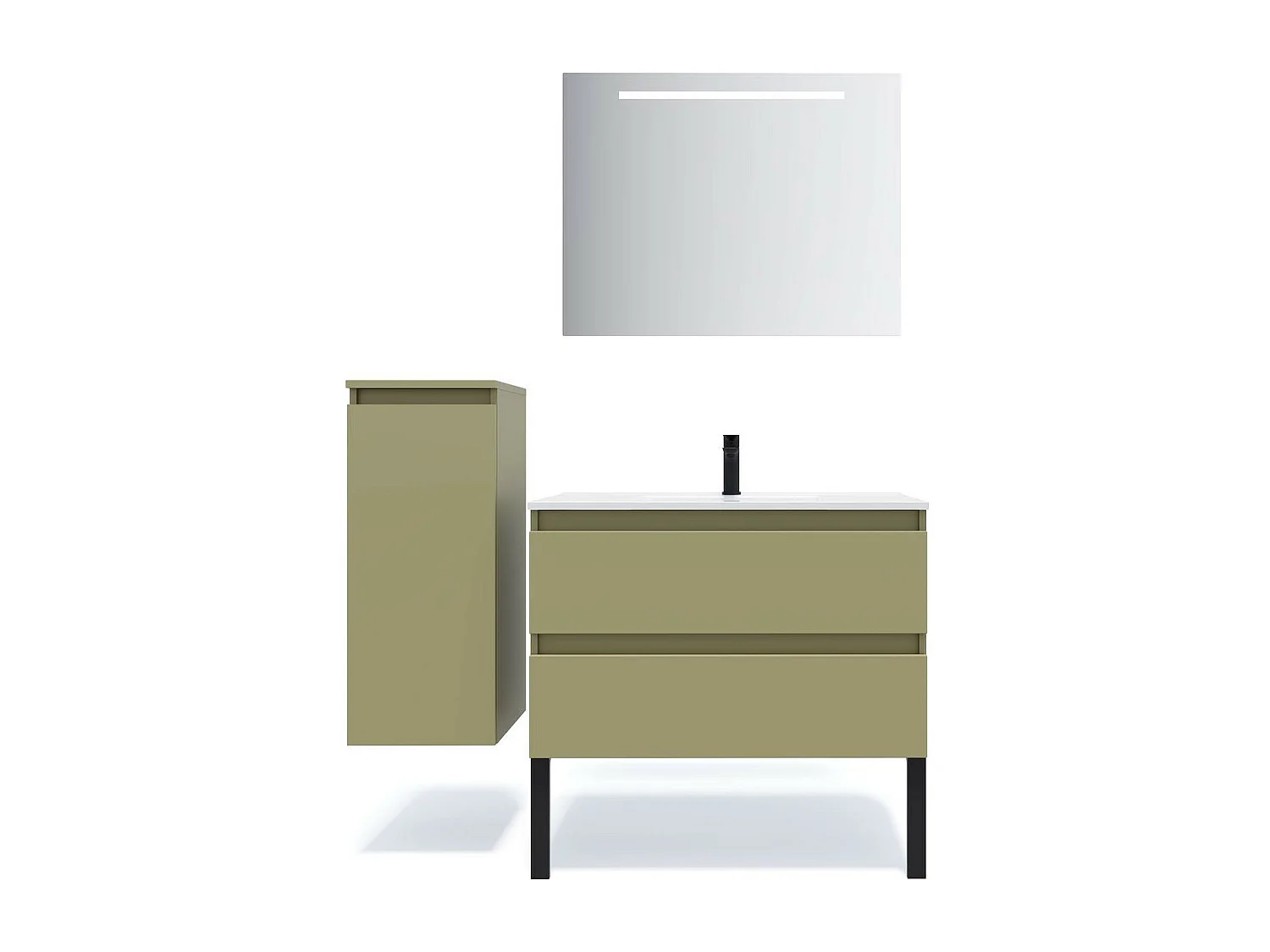 Meuble de salle de bain suspendu vasque intégrée 90cm 2 tiroirs Vert olive - Hudson