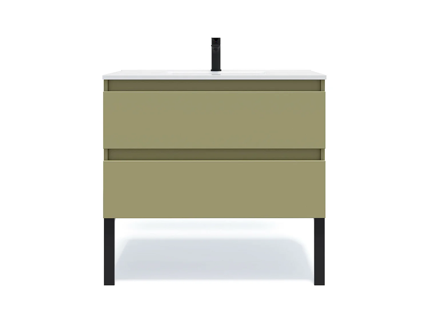 Meuble de salle de bain suspendu vasque intégrée 90cm 2 tiroirs Vert olive - Hudson