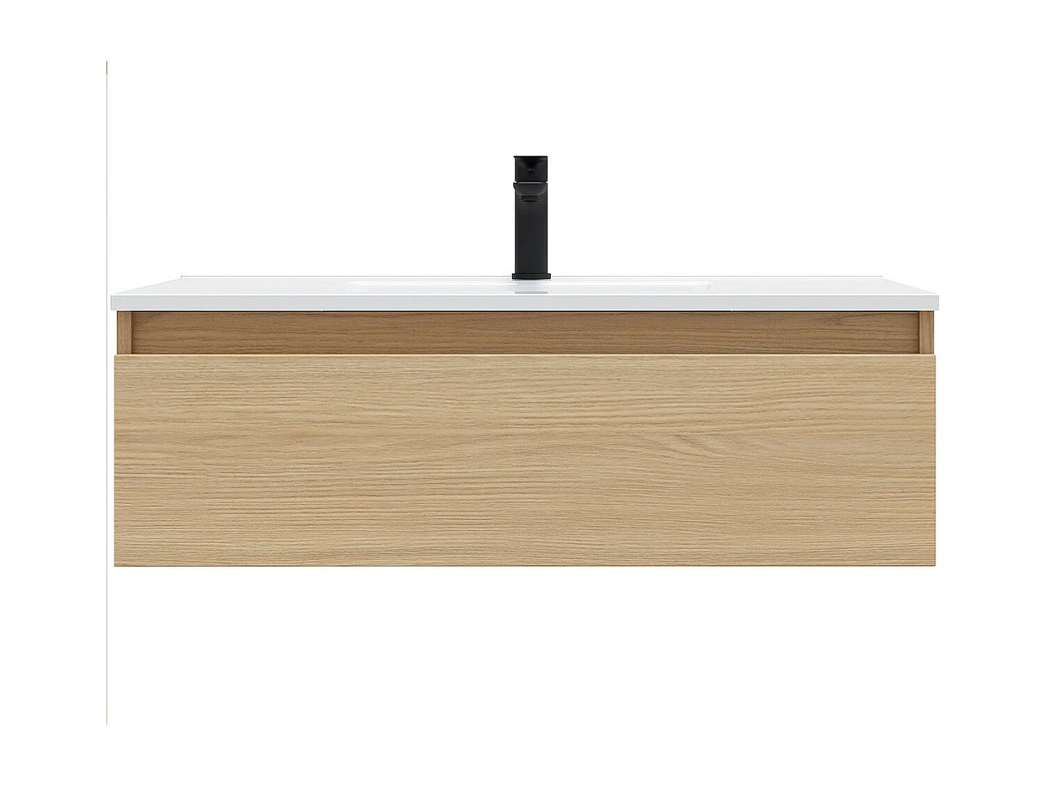 Meuble de salle de bain suspendu vasque intégrée 90cm 1 tiroir Chêne clair - Hudson