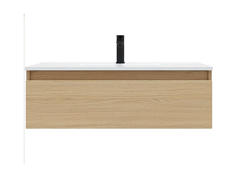 Meuble de salle de bain suspendu vasque intégrée 90cm 1 tiroir Chêne clair - Hudson
