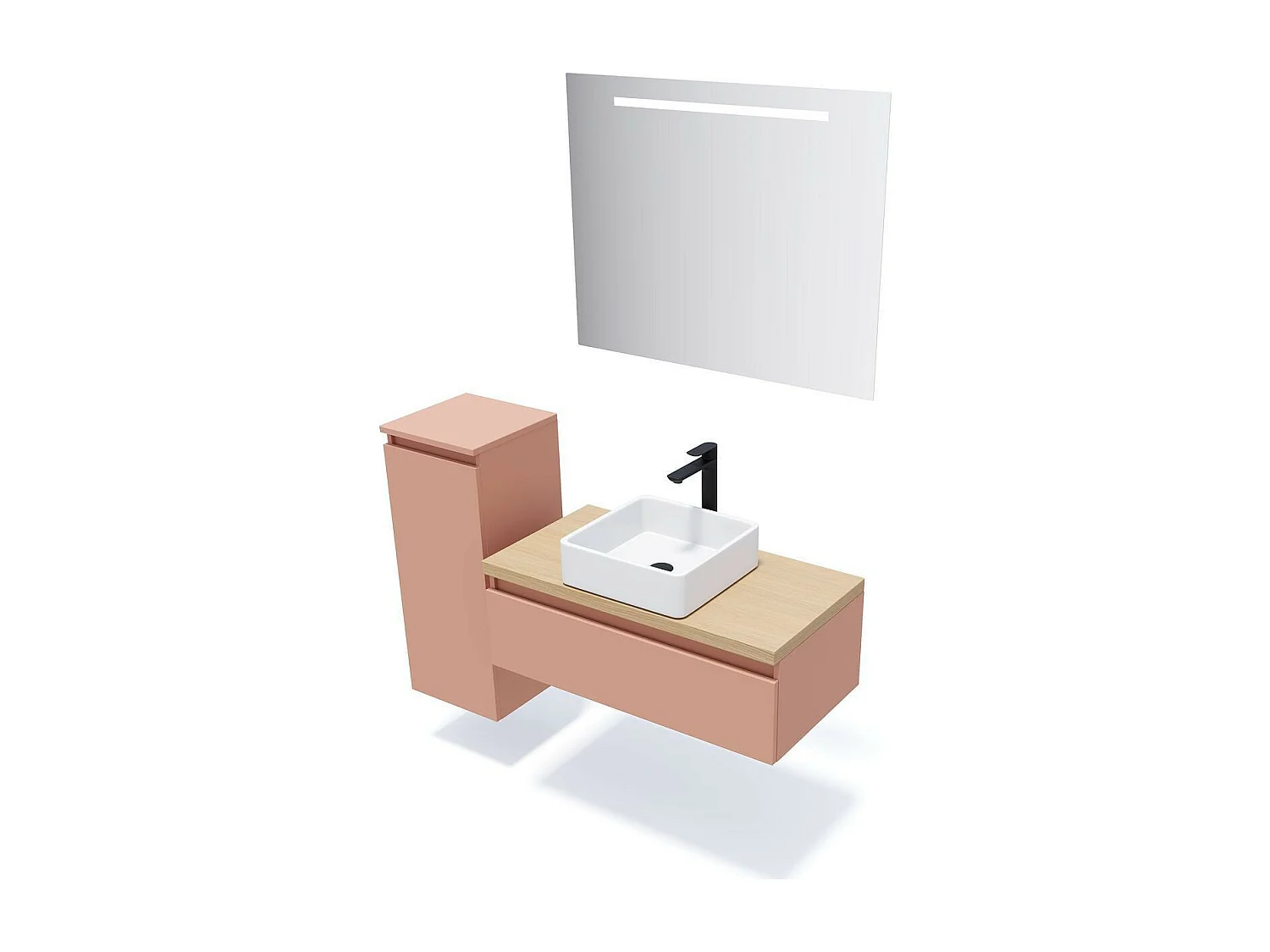 Meuble de salle de bain suspendu vasque à poser 90cm 1 tiroir Abricot - Hudson