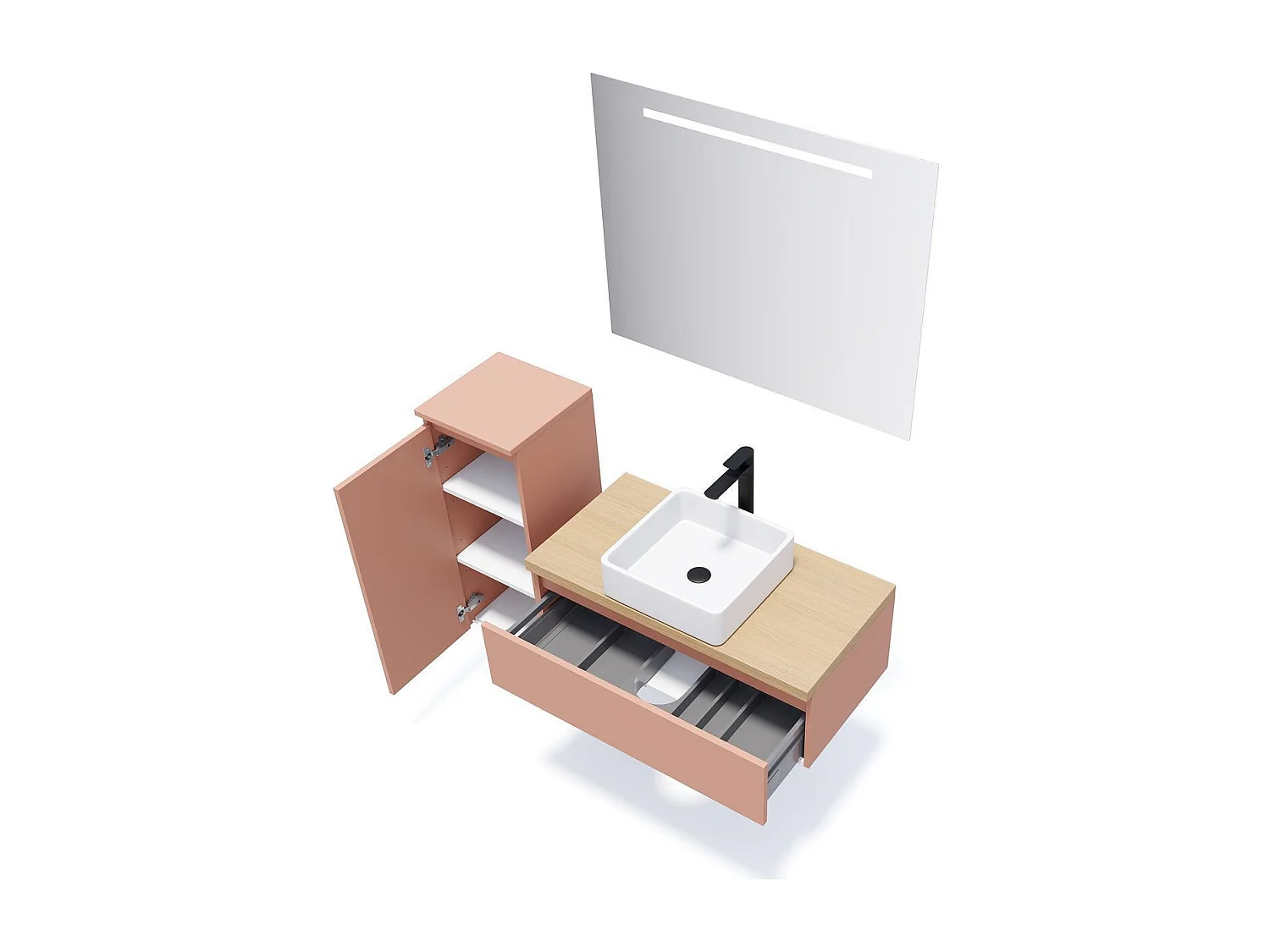 Meuble de salle de bain suspendu vasque à poser 90cm 1 tiroir Abricot - Hudson