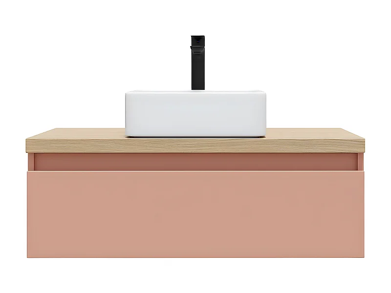 Meuble de salle de bain suspendu vasque à poser 90cm 1 tiroir Abricot - Hudson