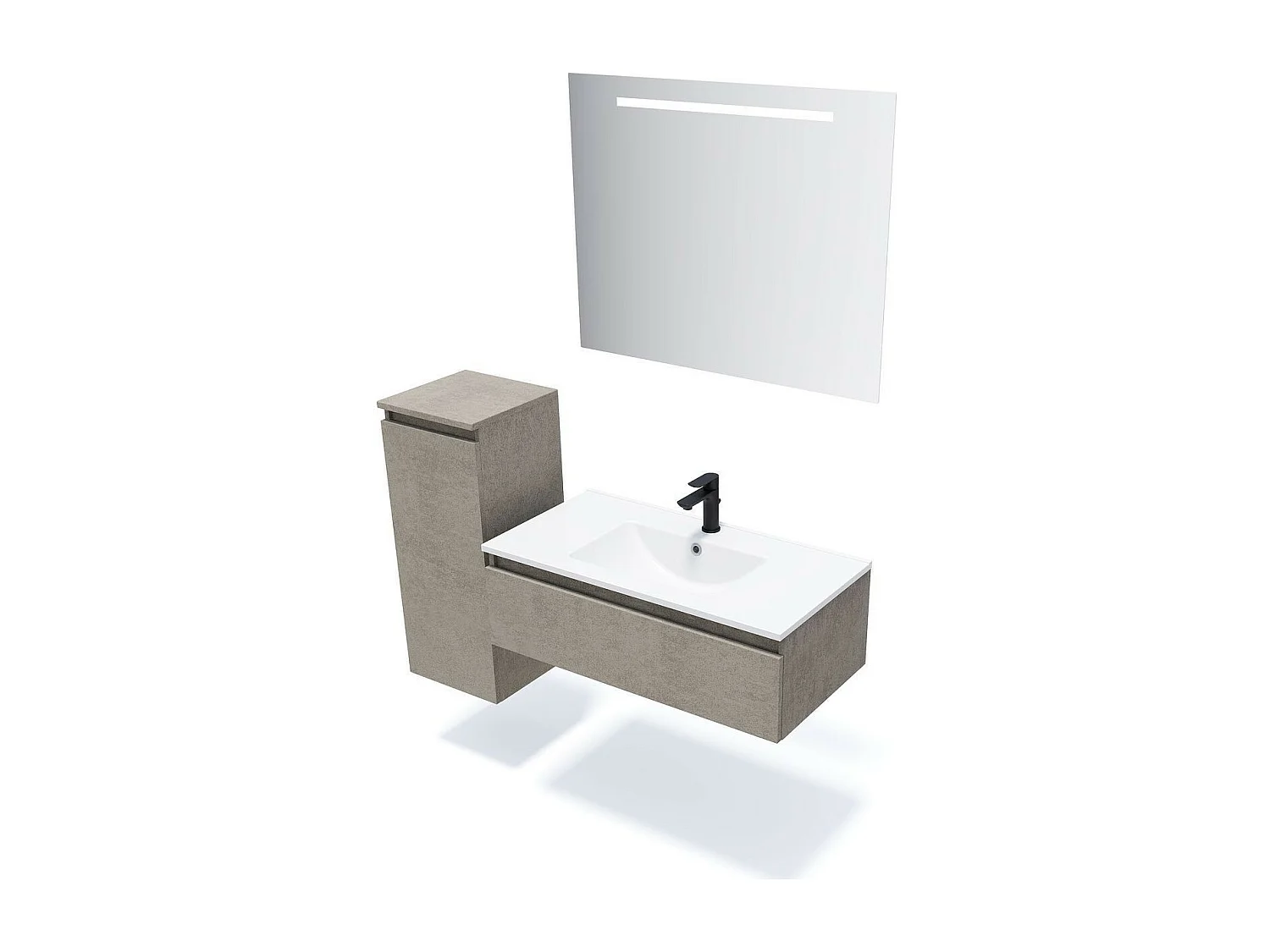 Meuble de salle de bain suspendu vasque intégrée 90cm 1 tiroir façon Béton - Hudson