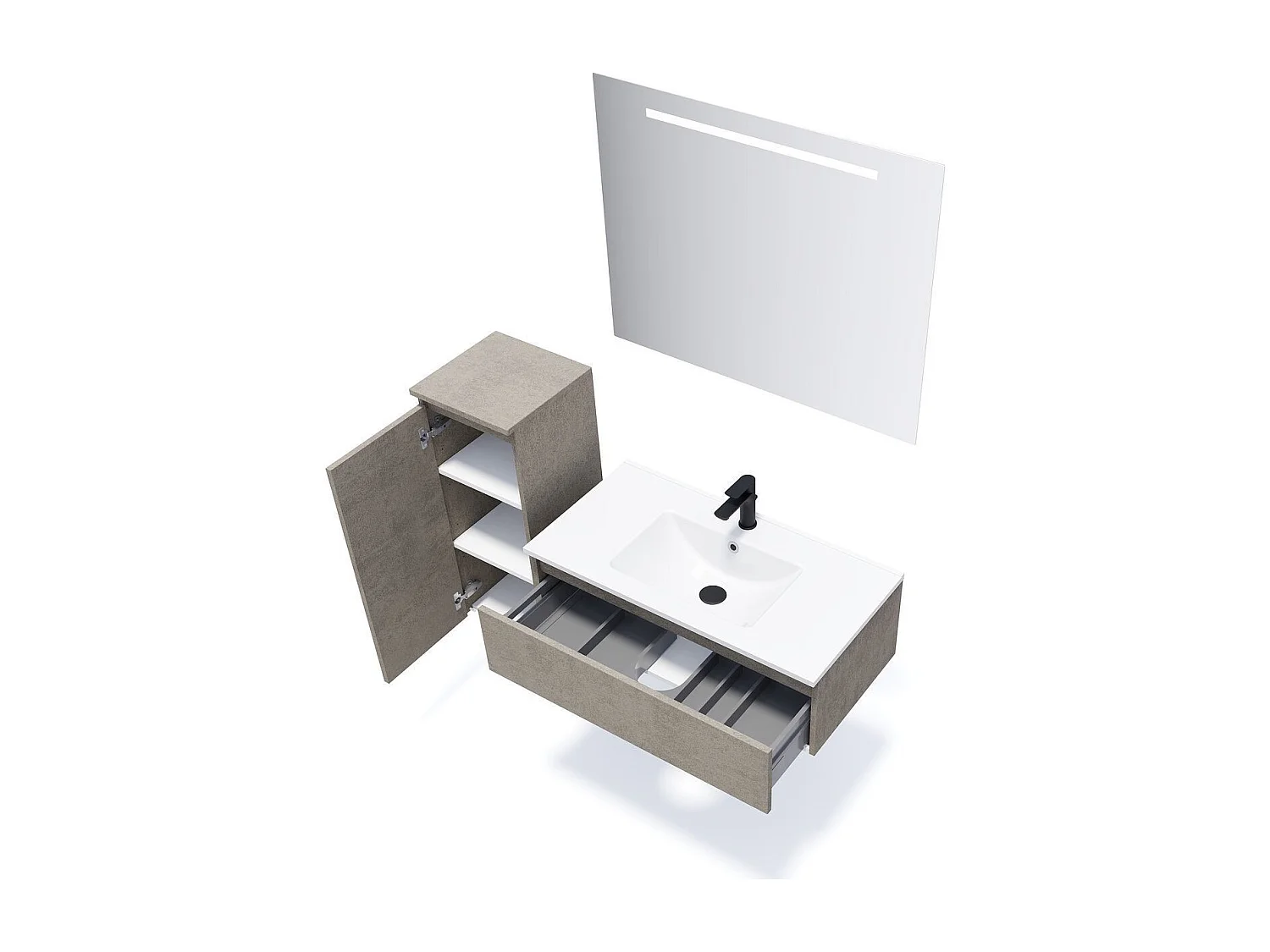 Meuble de salle de bain suspendu vasque intégrée 90cm 1 tiroir façon Béton - Hudson