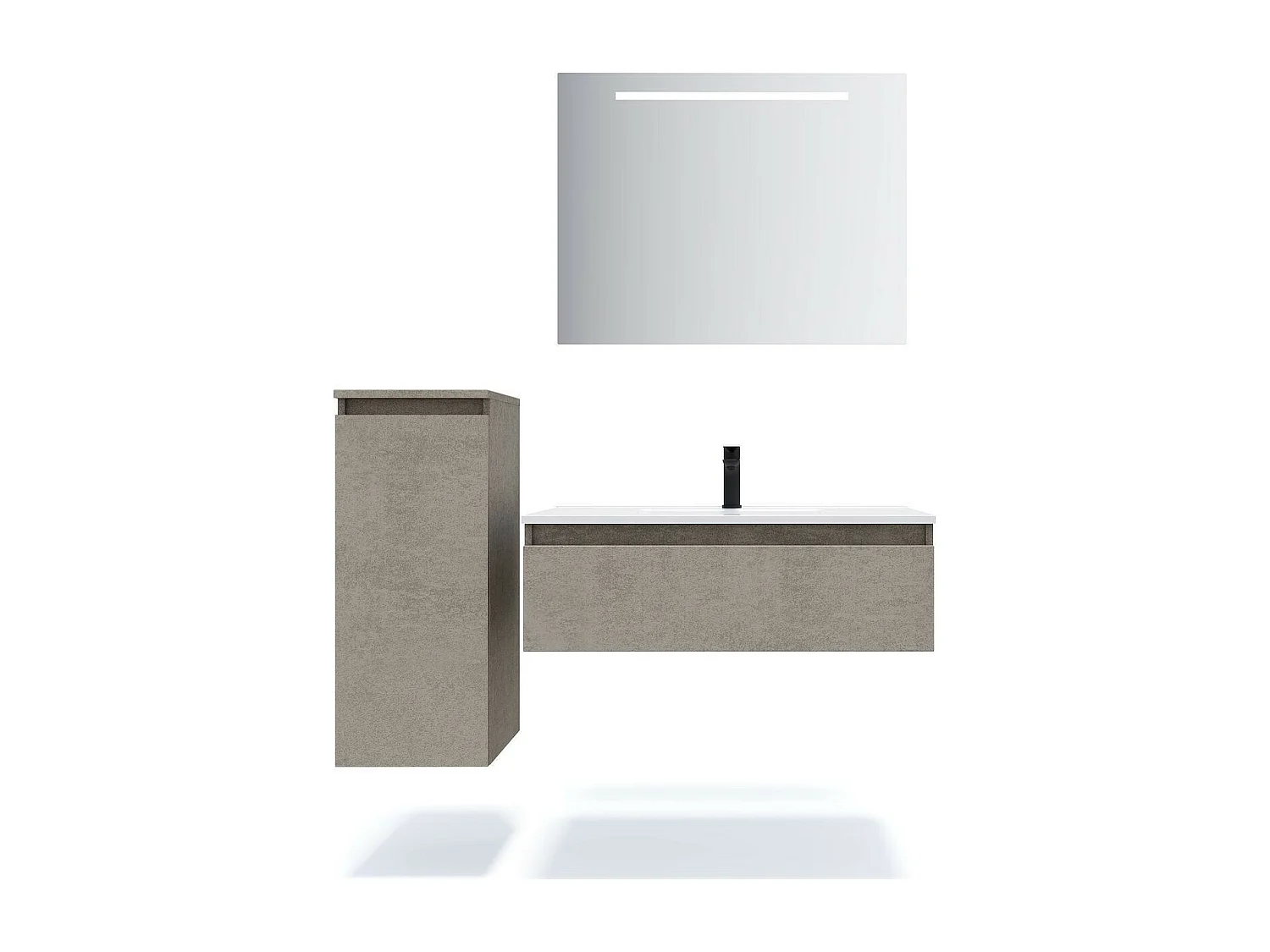 Meuble de salle de bain suspendu vasque intégrée 90cm 1 tiroir façon Béton - Hudson