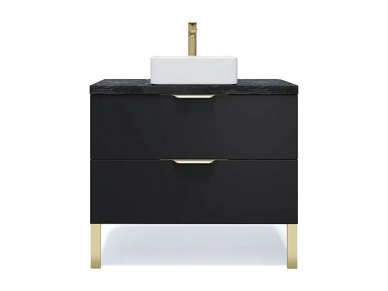 Meuble de salle de bain suspendu vasque à poser 90cm 2 tiroirs Noir - Venice