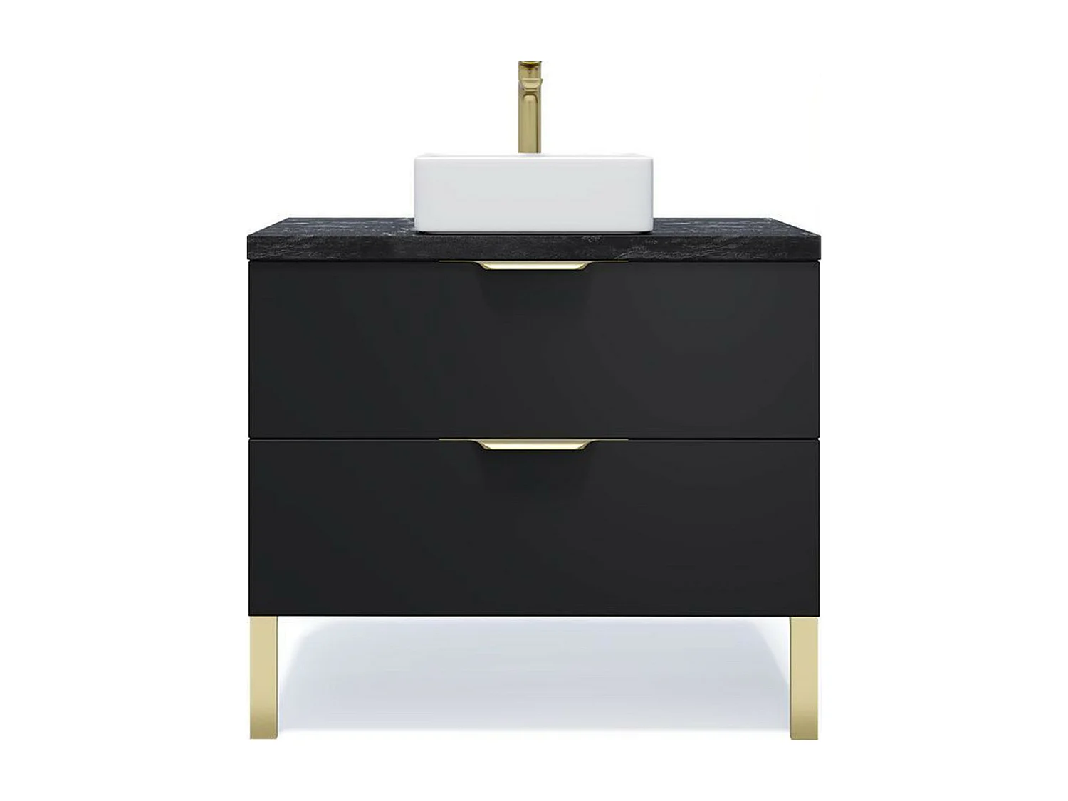 Meuble de salle de bain suspendu vasque à poser 90cm 2 tiroirs Noir - Venice