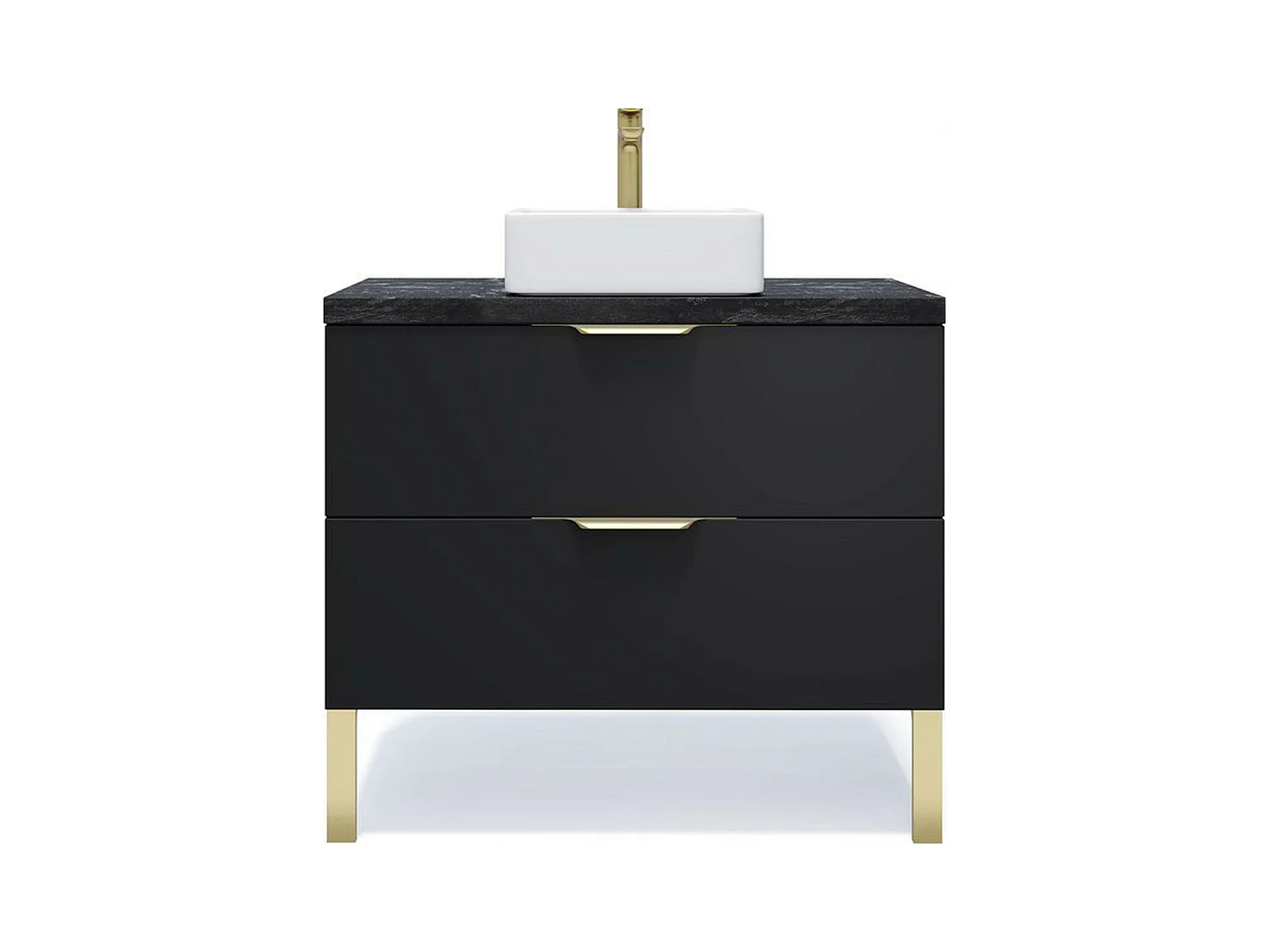 Meuble de salle de bain suspendu vasque à poser 90cm 2 tiroirs Noir - Venice