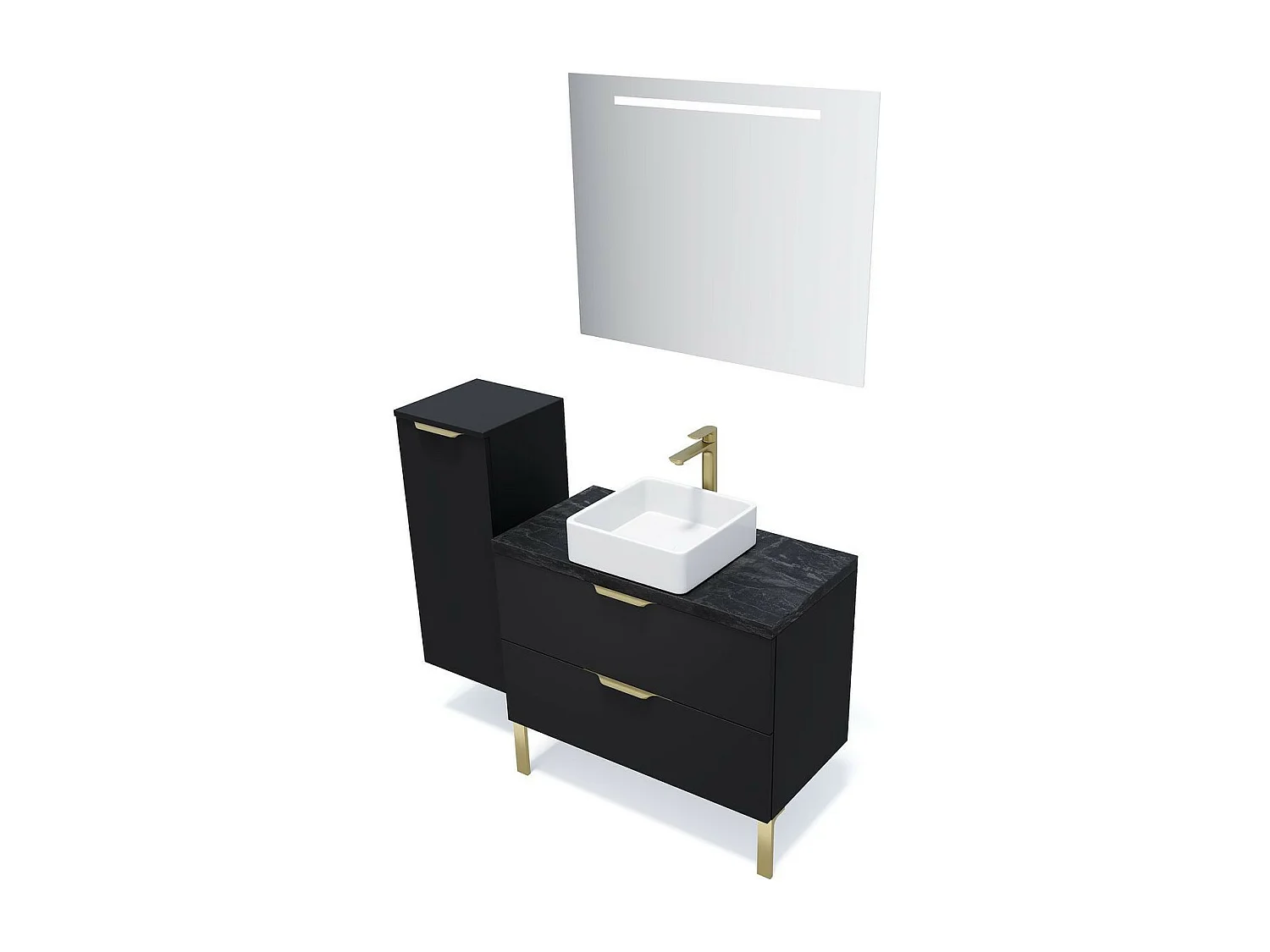 Meuble de salle de bain suspendu vasque à poser 90cm 2 tiroirs Noir - Venice