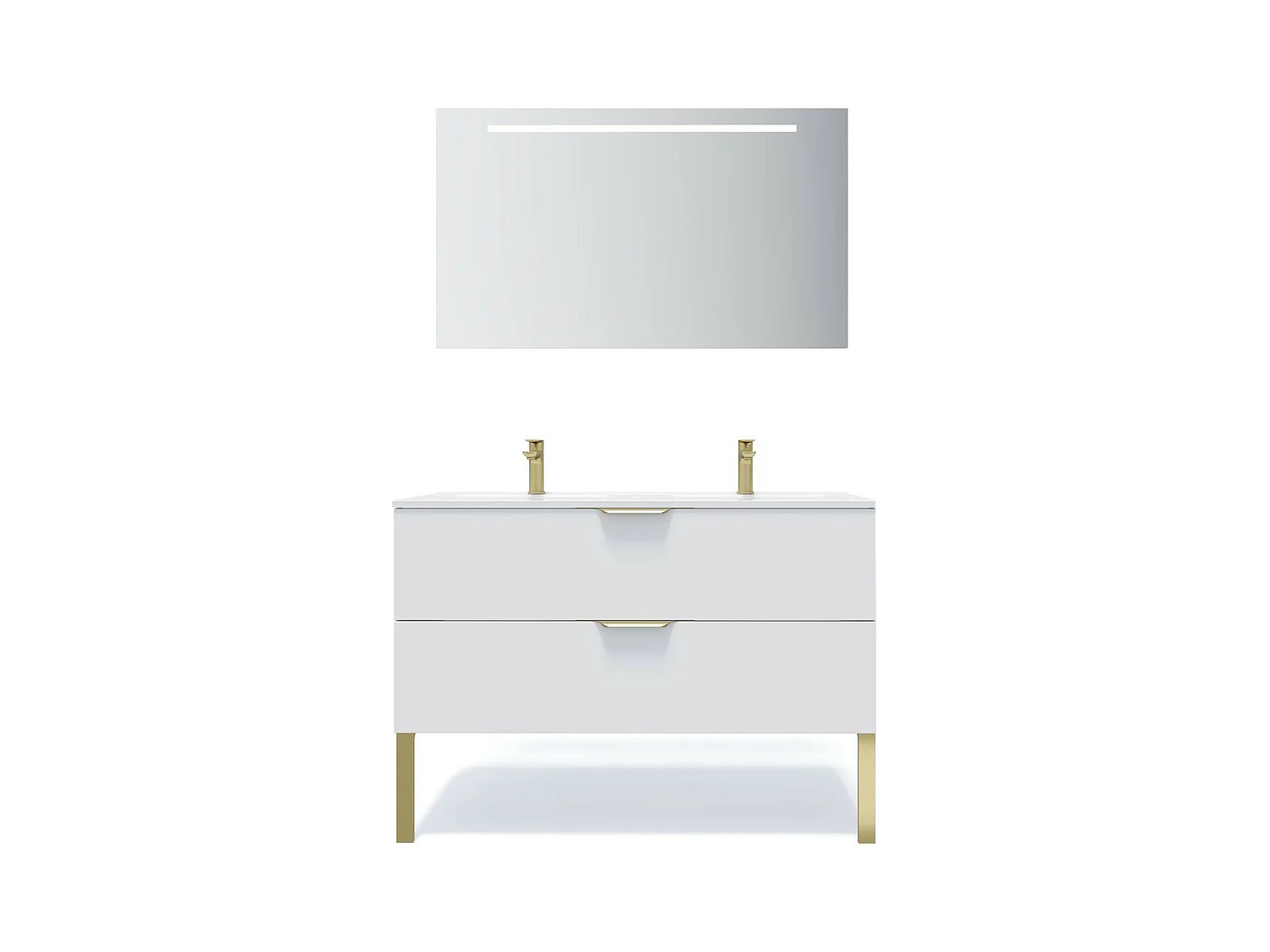 Meuble de salle de bain suspendu double vasque intégrée 120cm 2 tiroirs Blanc + miroir - Venice