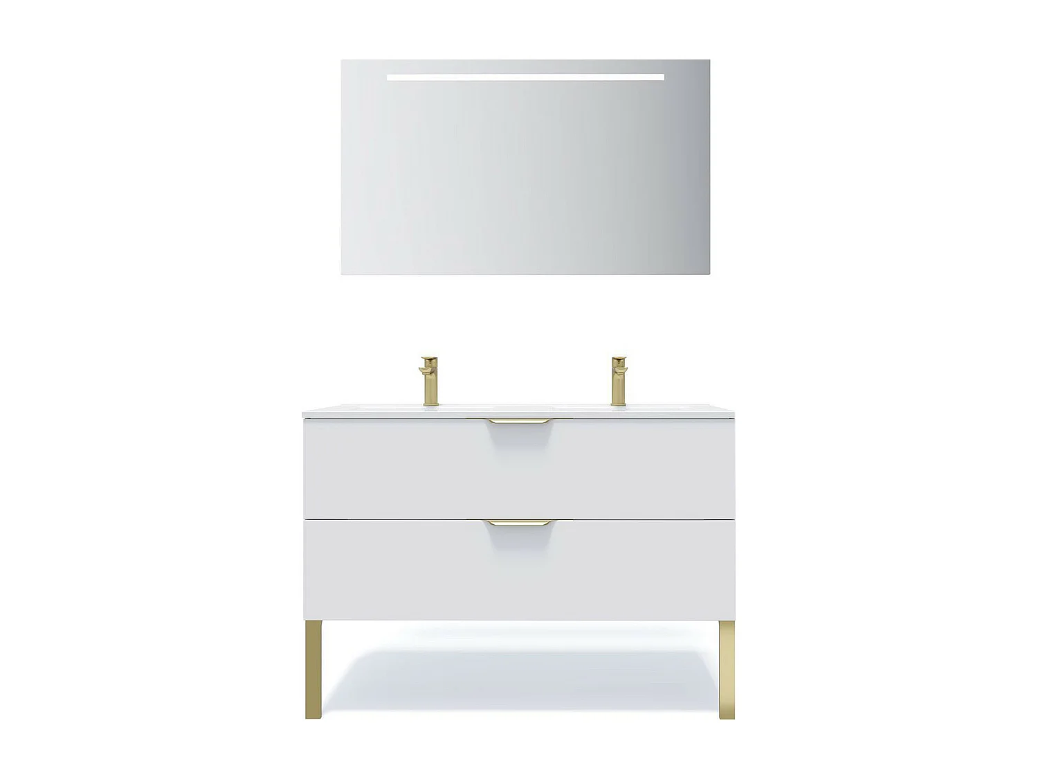 Meuble de salle de bain suspendu double vasque intégrée 120cm 2 tiroirs Blanc + miroir - Venice