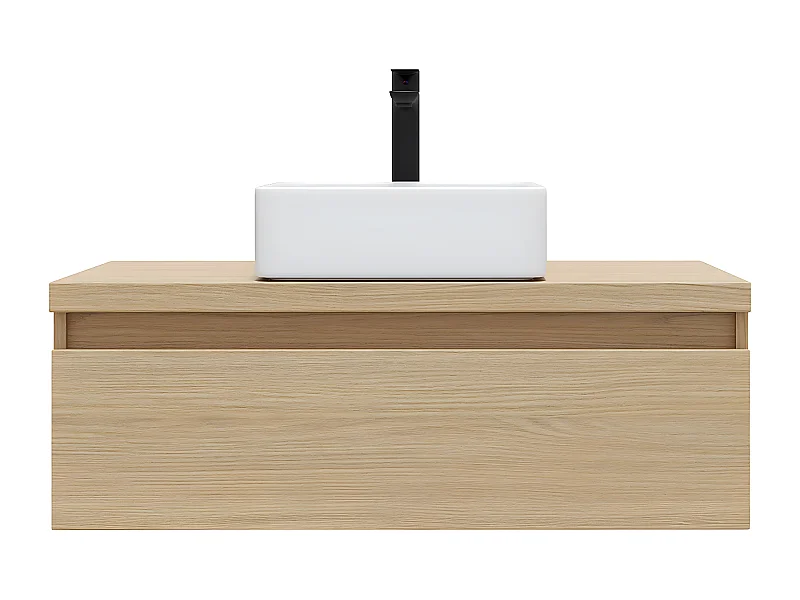 Meuble de salle de bain suspendu vasque à poser 90cm 1 tiroir Chêne clair - Hudson