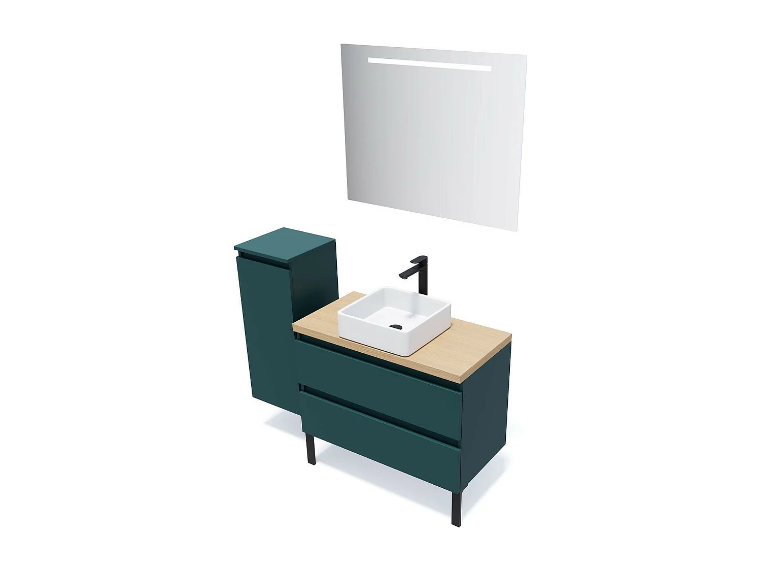 Meuble de salle de bain suspendu vasque à poser 90cm 2 tiroirs Bleu - Hudson