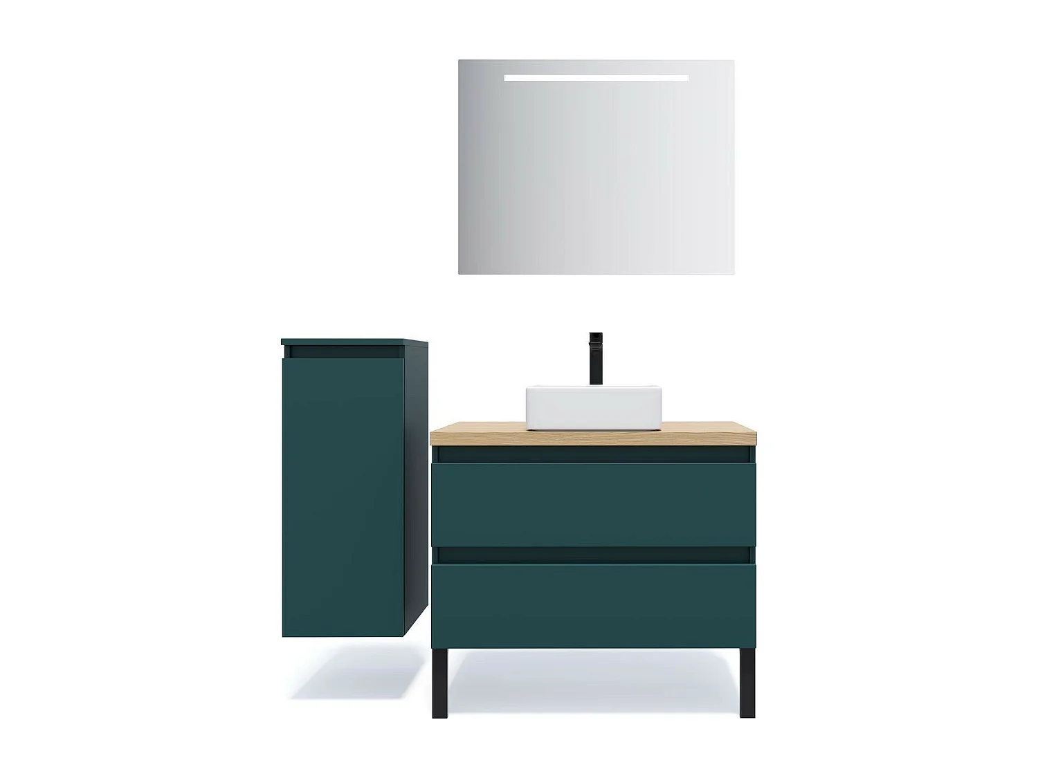 Meuble de salle de bain suspendu vasque à poser 90cm 2 tiroirs Bleu - Hudson