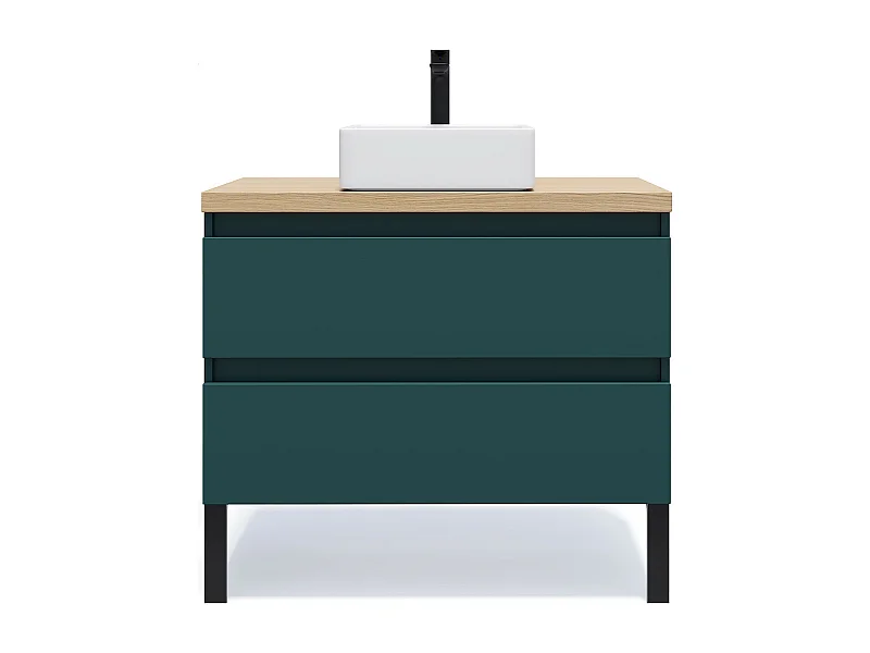 Meuble de salle de bain suspendu vasque à poser 90cm 2 tiroirs Bleu - Hudson