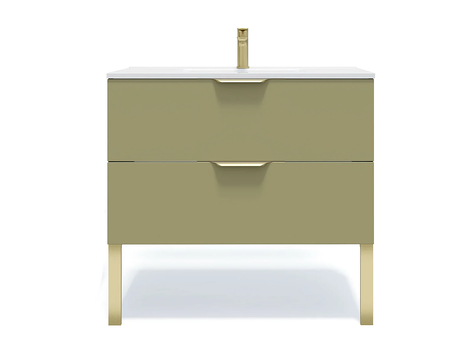 Meuble de salle de bain suspendu vasque intégrée 90cm 2 tiroirs Vert olive - Venice