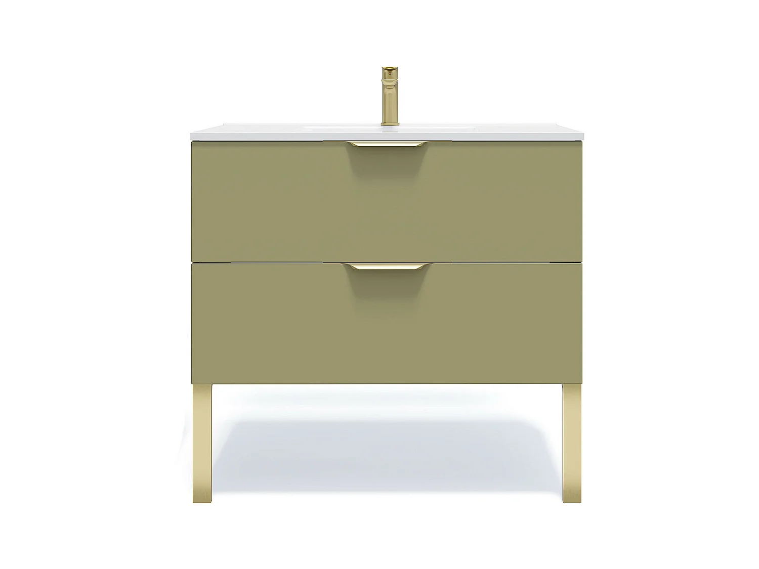Meuble de salle de bain suspendu vasque intégrée 90cm 2 tiroirs Vert olive - Venice