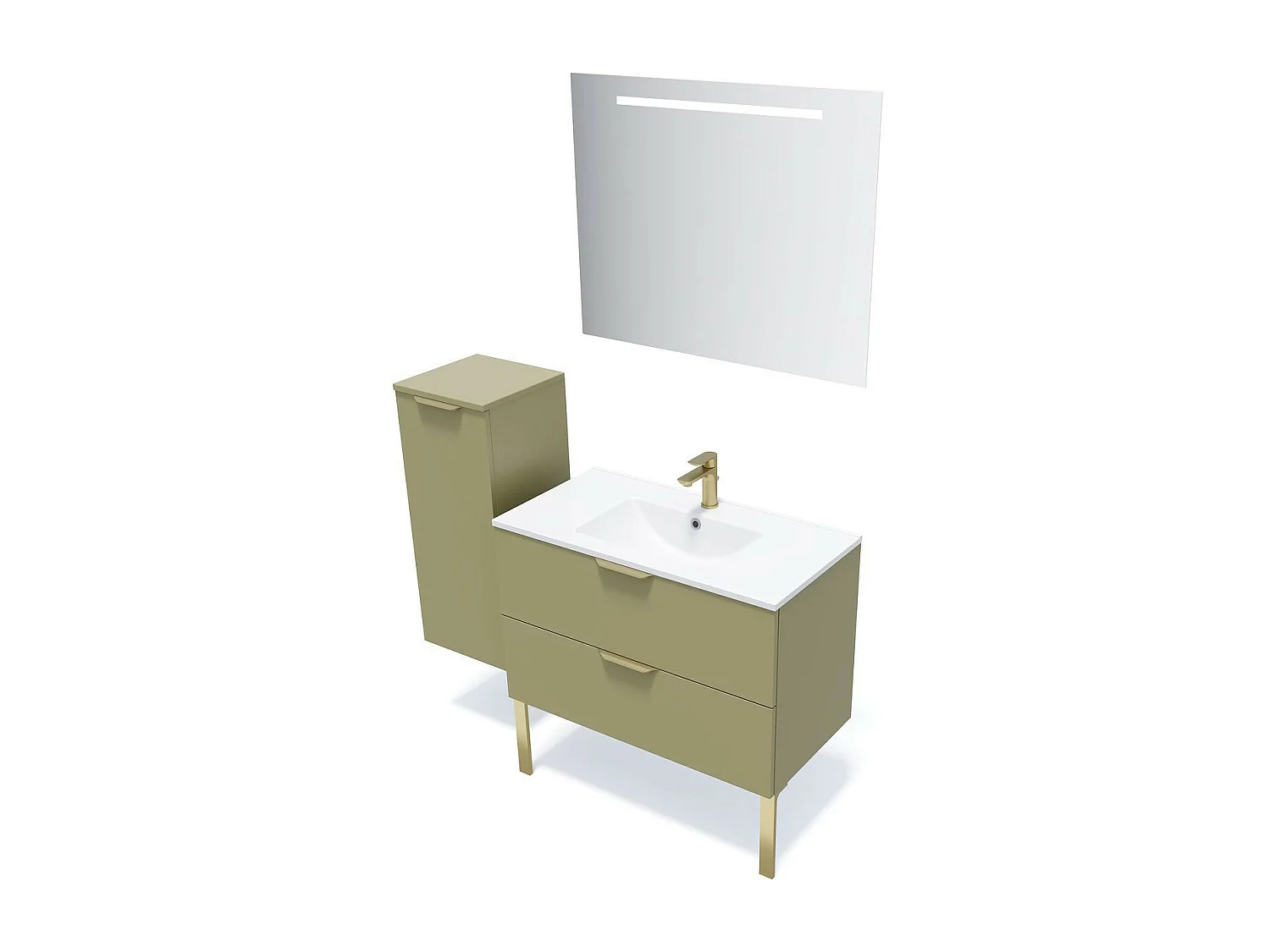 Meuble de salle de bain suspendu vasque intégrée 90cm 2 tiroirs Vert olive - Venice