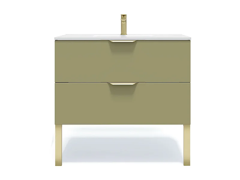 Meuble de salle de bain suspendu vasque intégrée 90cm 2 tiroirs Vert olive - Venice