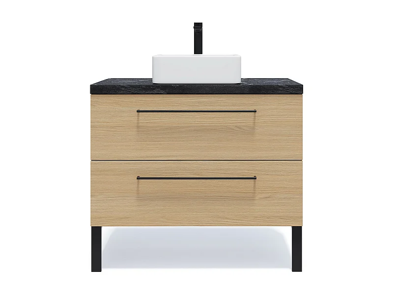 Meuble de salle de bain suspendu vasque à poser 90cm 2 tiroirs Chêne clair - Glasgow