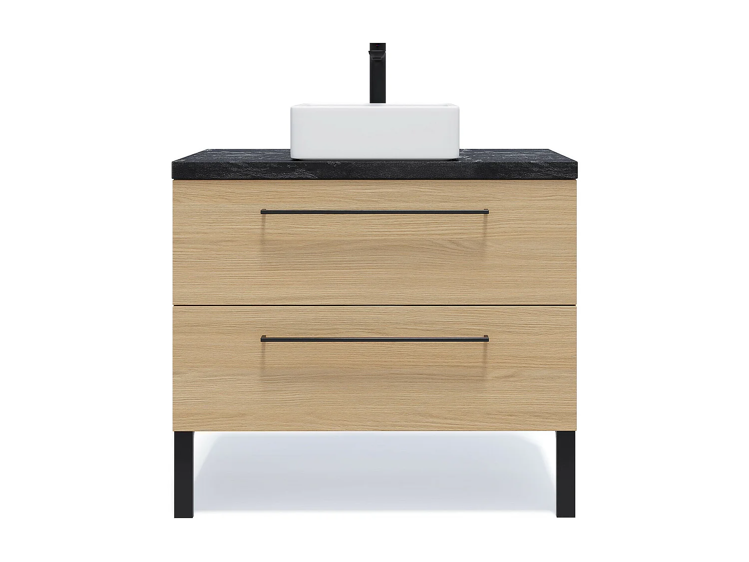 Meuble de salle de bain suspendu vasque à poser 90cm 2 tiroirs Chêne clair - Glasgow